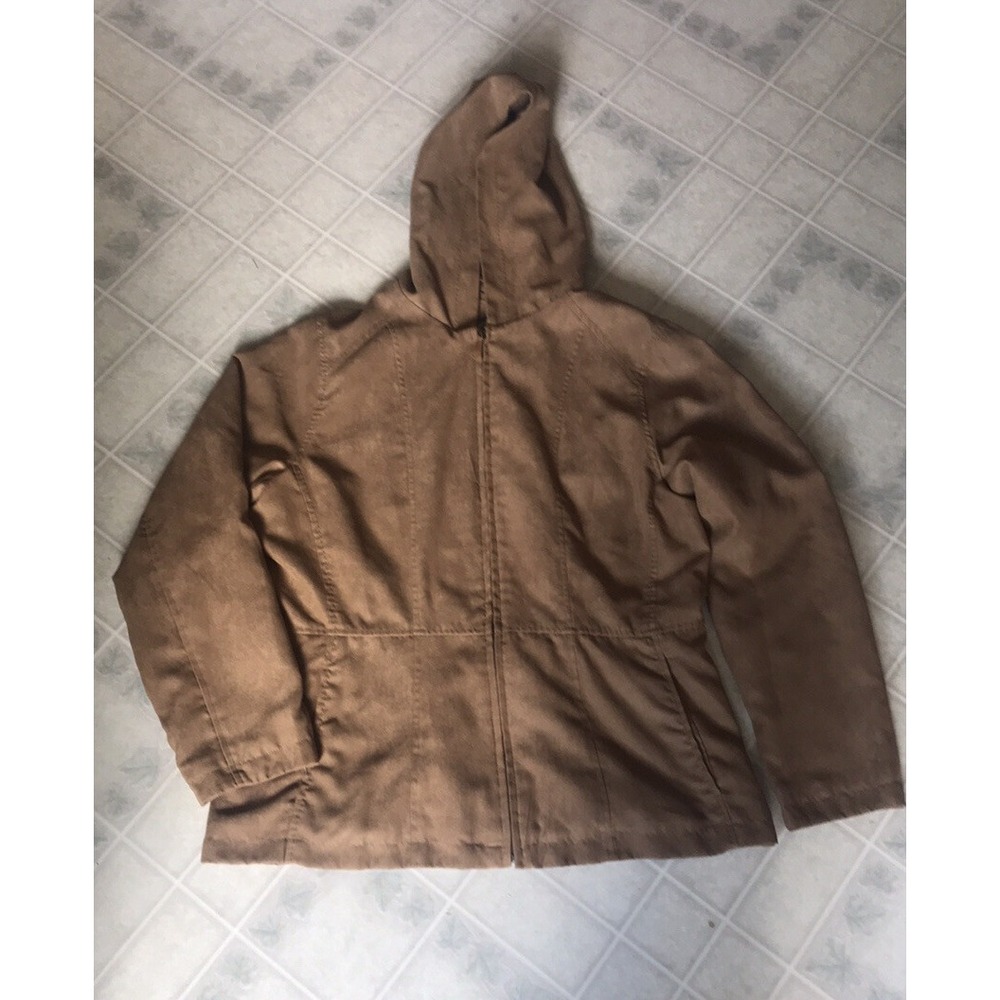 Cabela's Women Suede Look Lined Full Zip Coat Large Brown Decorative Stitch